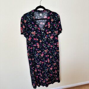 Vtg Womens Impressions Workshop Floral Shift Dress Black & Pink XL 1990s Rayon